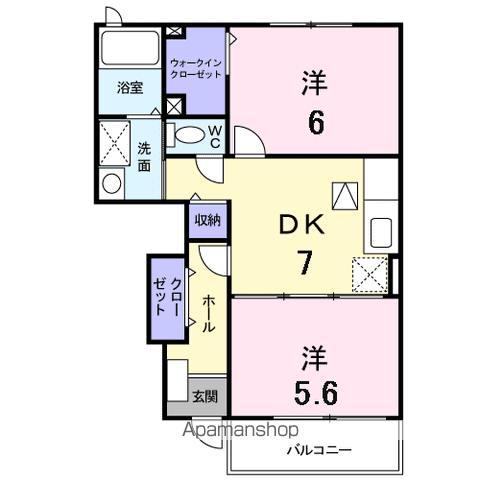 ベルサイユA棟(2DK/1階)の間取り写真