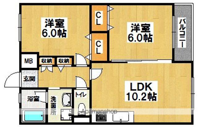 高師浜シーサイドマンションⅤ番館(2LDK/2階)の間取り写真