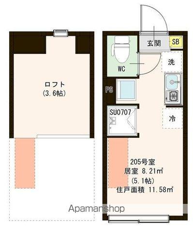 PARK TERRACE 富士見台(ワンルーム/2階)の間取り写真