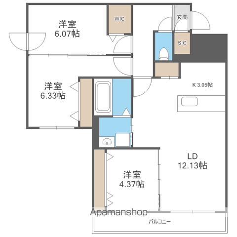 HIGHLIGHT FUKUZUMI GAー福住1ー1MS(3LDK/4階)の間取り写真