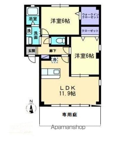フォブールメヌエット B棟(2LDK/1階)の間取り写真