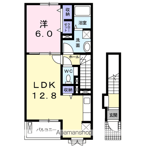 グラチチュードⅠ(1LDK/2階)の間取り写真