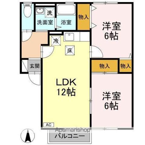 カルフール松本 B棟(2LDK/1階)の間取り写真