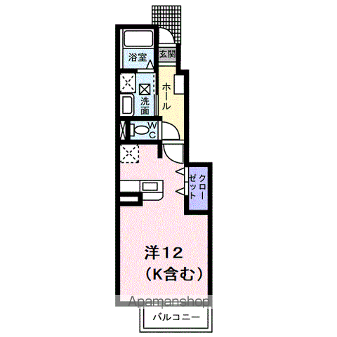 グランドゥールあおばC(ワンルーム/1階)の間取り写真