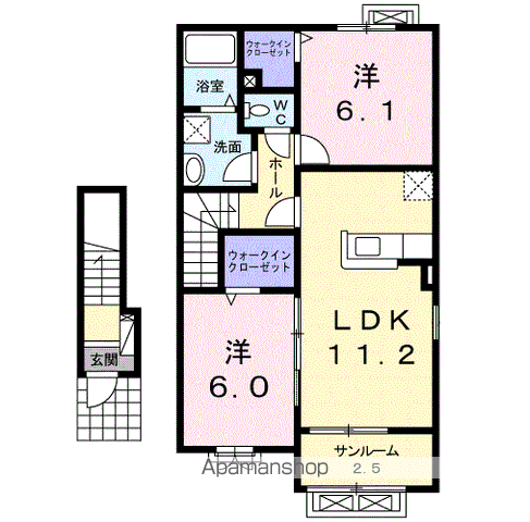 ヴィラージュS Ⅴ(2LDK/2階)の間取り写真