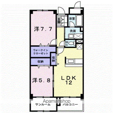 シャトーグラース(2LDK/3階)の間取り写真