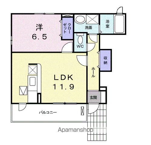 モーダフィオーレA(1LDK/1階)の間取り写真