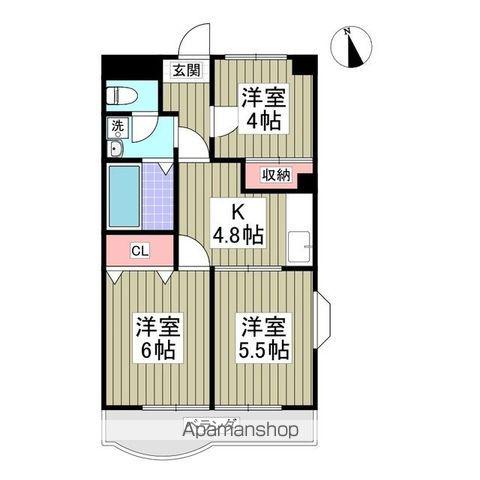 T.HAMハイツ花園(3K/3階)の間取り写真