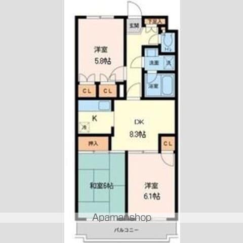 プライムアーバン武蔵小金井(3DK/2階)の間取り写真