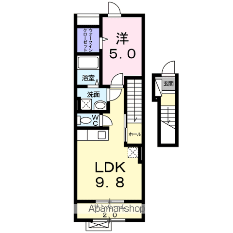 ヴィラ・ブルーノ(1LDK/2階)の間取り写真