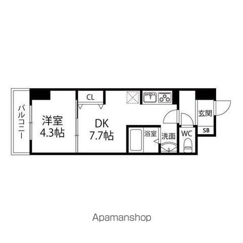 アスコット大和町(1DK/6階)の間取り写真