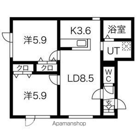 スカイハイツ(2LDK/2階)の間取り写真