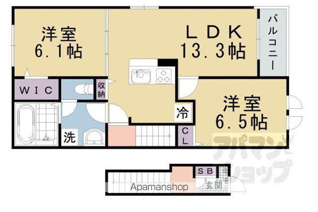 湖西線 堅田駅 徒歩11分 2階建 築3年(2LDK/2階)の間取り写真