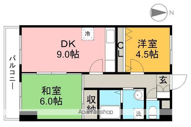 コーポリバーサイド(2DK/7階)の間取り写真