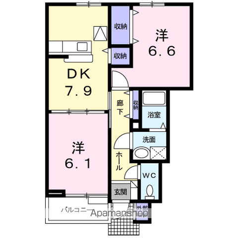 エーデル髙松A(2DK/1階)の間取り写真