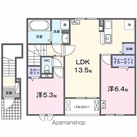 エス ウィステリア Ⅱ(2LDK/2階)の間取り写真