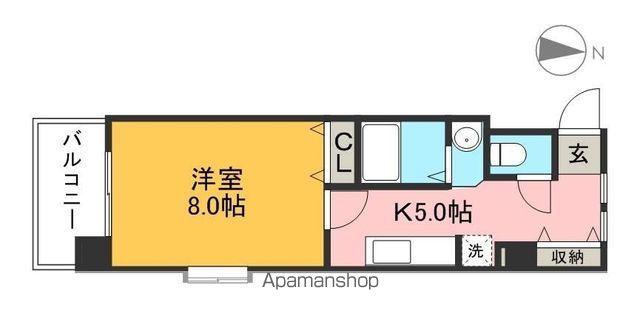 鏡川クレセントパーク(1K/4階)の間取り写真