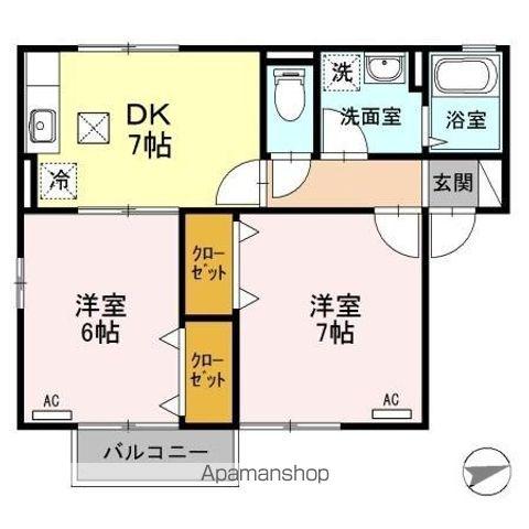 スクエア(2DK/1階)の間取り写真