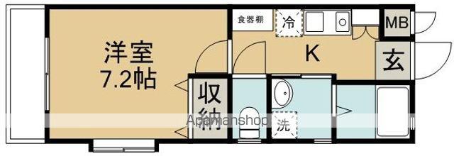 ボヌール若葉(1K/2階)の間取り写真