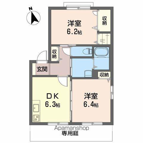 シャーメゾン東垣生C棟(2DK/1階)の間取り写真