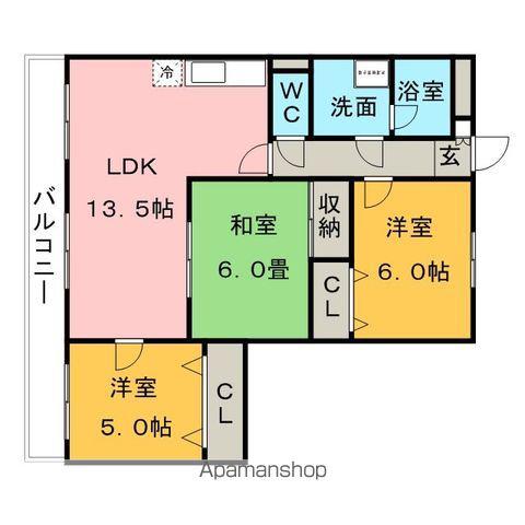 グリーンビル旗崎(3LDK/2階)の間取り写真