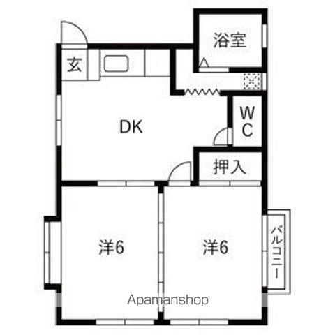 ファミーユアワヤマ(2DK/2階)の間取り写真