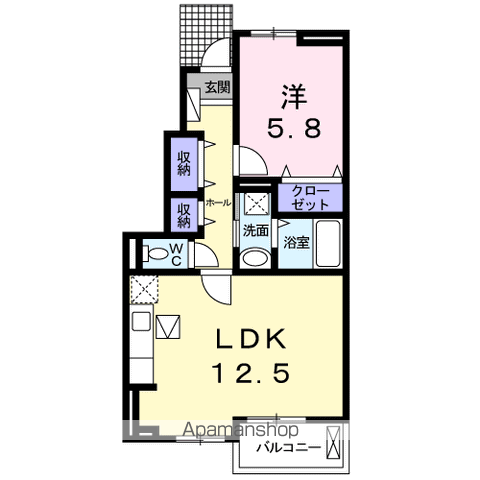 セレーノ プラシード(1LDK/1階)の間取り写真