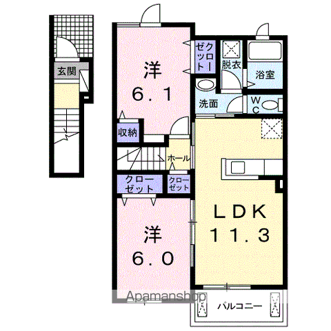 シャン・ノールⅩⅢ(2LDK/2階)の間取り写真