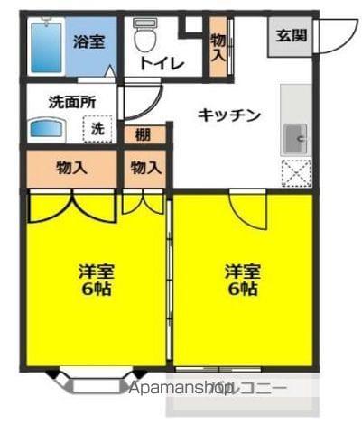 センチュリーハウス津志田B(2K/2階)の間取り写真