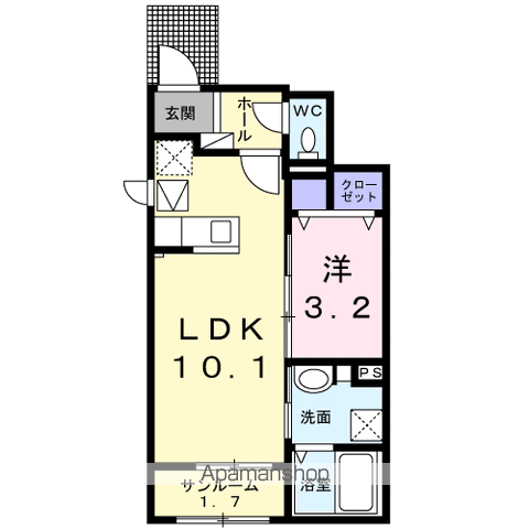 ライラック和田浜Ⅱ(1LDK/1階)の間取り写真