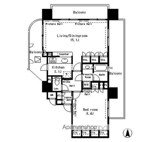 パークアクシス四谷ステージ(1LDK/14階)の間取り写真