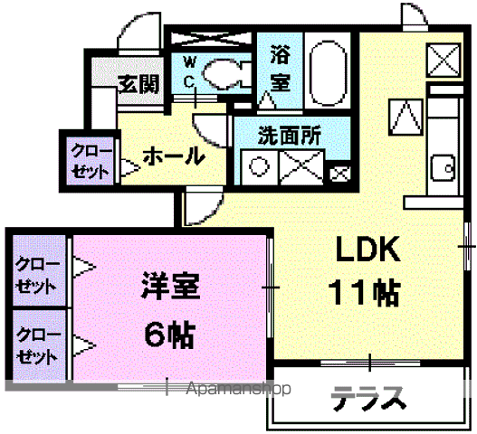 アウローラSⅢ(1LDK/1階)の間取り写真