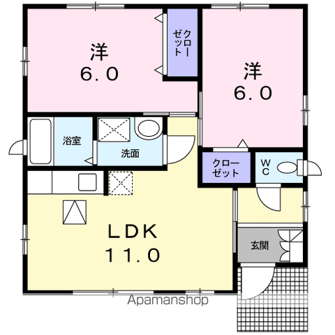 陸羽東線 塚目駅 徒歩20分 1階建 築15年(2LDK)の間取り写真