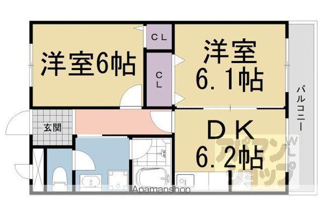 エスペランサ(2DK/1階)の間取り写真