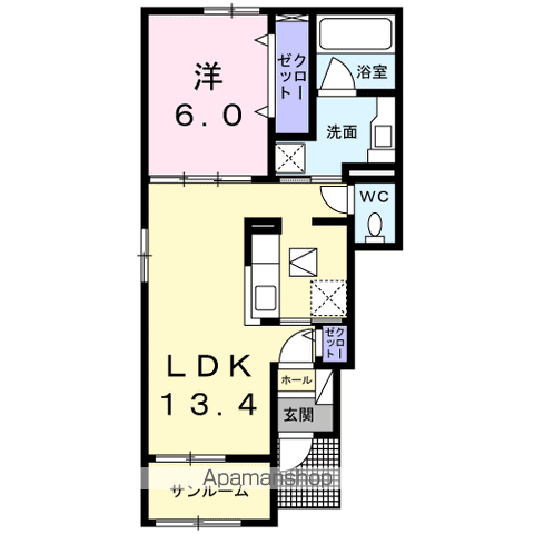 プリムローズ・サノ(1LDK/1階)の間取り写真