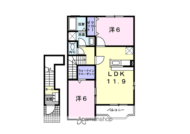 グリーンヒルズカーサC(2LDK/2階)の間取り写真