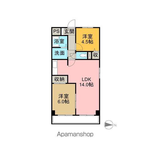 シャトー新宮(2LDK/4階)の間取り写真