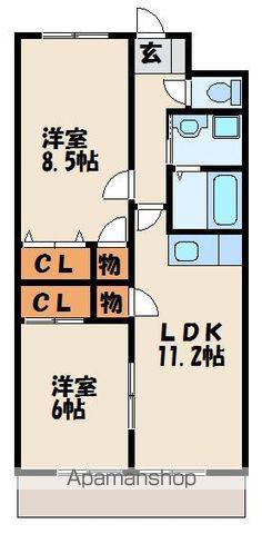 クレセール新宮(2LDK/1階)の間取り写真