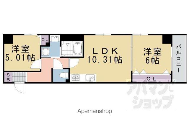 間之町御池レジデンス(2LDK/3階)の間取り写真