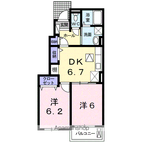 プランドール 小倉(2DK/1階)の間取り写真