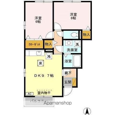 バーディコート(2DK/1階)の間取り写真