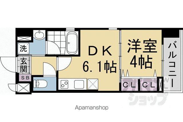 ベラジオ雅び烏丸十条II(1DK/6階)の間取り写真