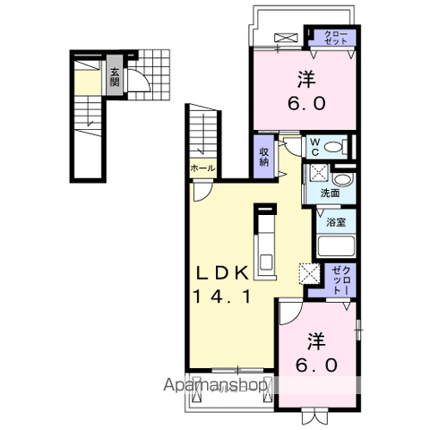 ニューリバー・プラウディアⅠ(2LDK/2階)の間取り写真