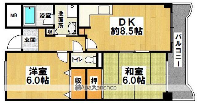 グランデーミFY(2DK/4階)の間取り写真