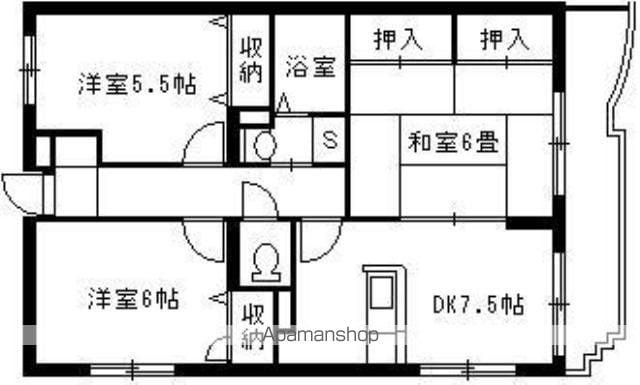 クレアシオン城西B棟(3DK/1階)の間取り写真