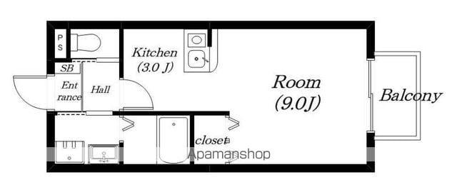 シャルマン金塚(1K/2階)の間取り写真