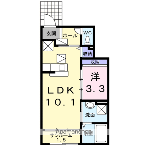 アムールⅡ(1LDK/1階)の間取り写真
