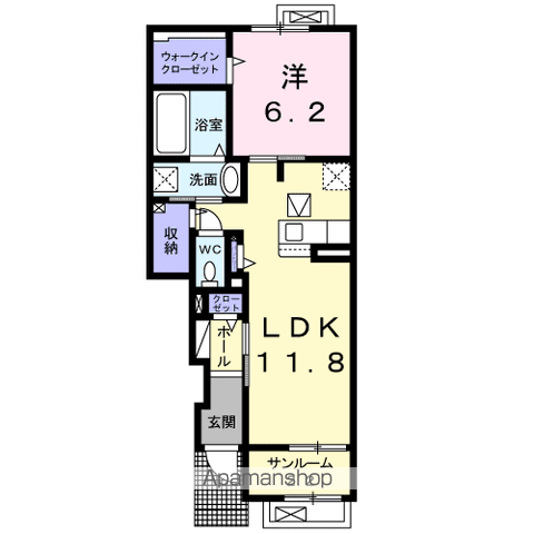 コジー ホーム ノース 二の宮(1LDK/1階)の間取り写真
