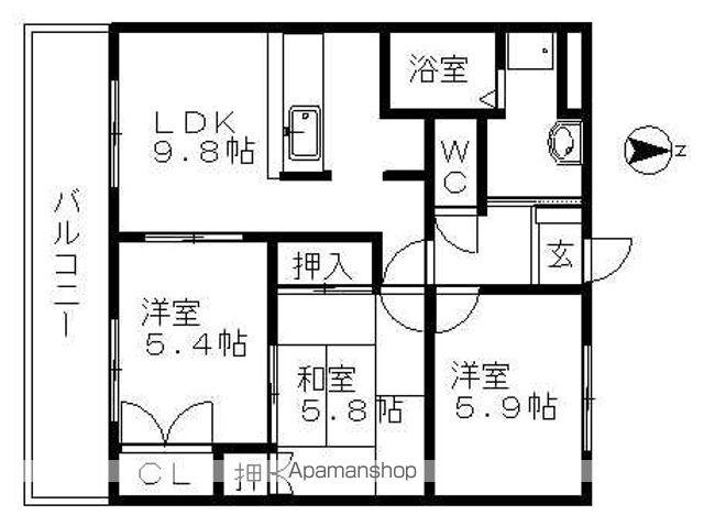 エメラルド・ノ-ビレⅠ(3DK/3階)の間取り写真