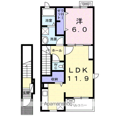 グラース・TYⅡ(1LDK/2階)の間取り写真